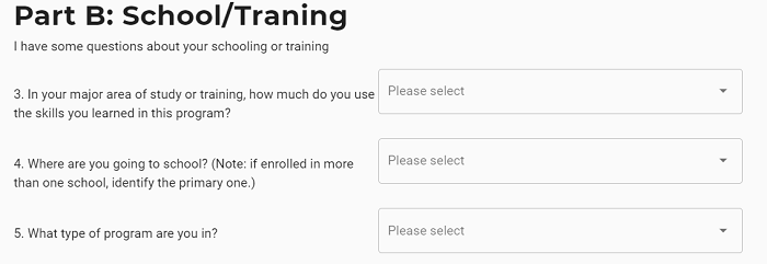 Image of Sample Questions for Section B regarding School and Training
