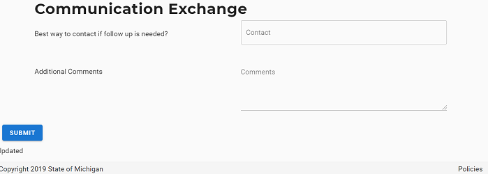 Image of Sample Contact and Comment Information Questions